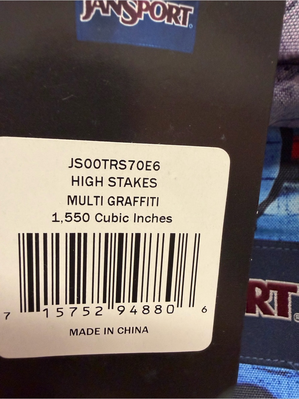 NWT JanSport High Stakes Multicolor Graffiti Print Backpack - Blue/Red/green - Picture 5 of 7